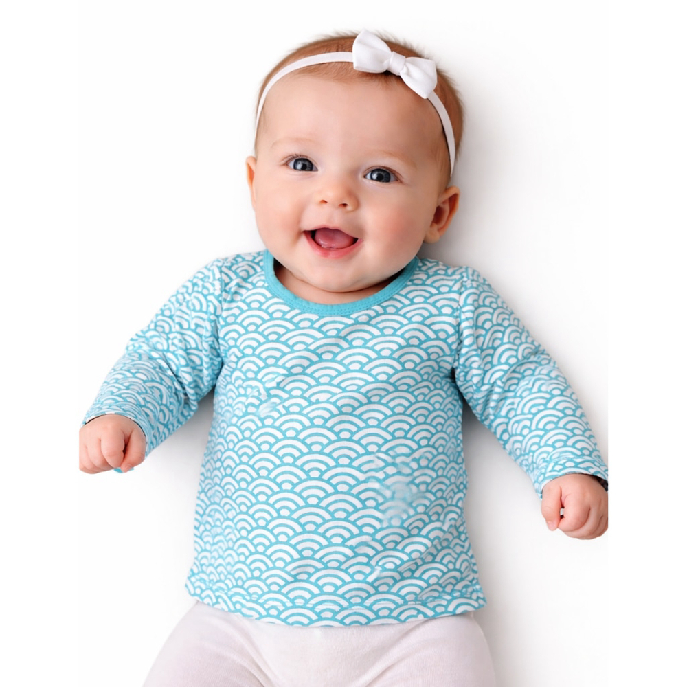 Baby Girl’s Long Sleeve Shirt – KicKee Pants–Teal & White-Size 0–3 Months-NWT